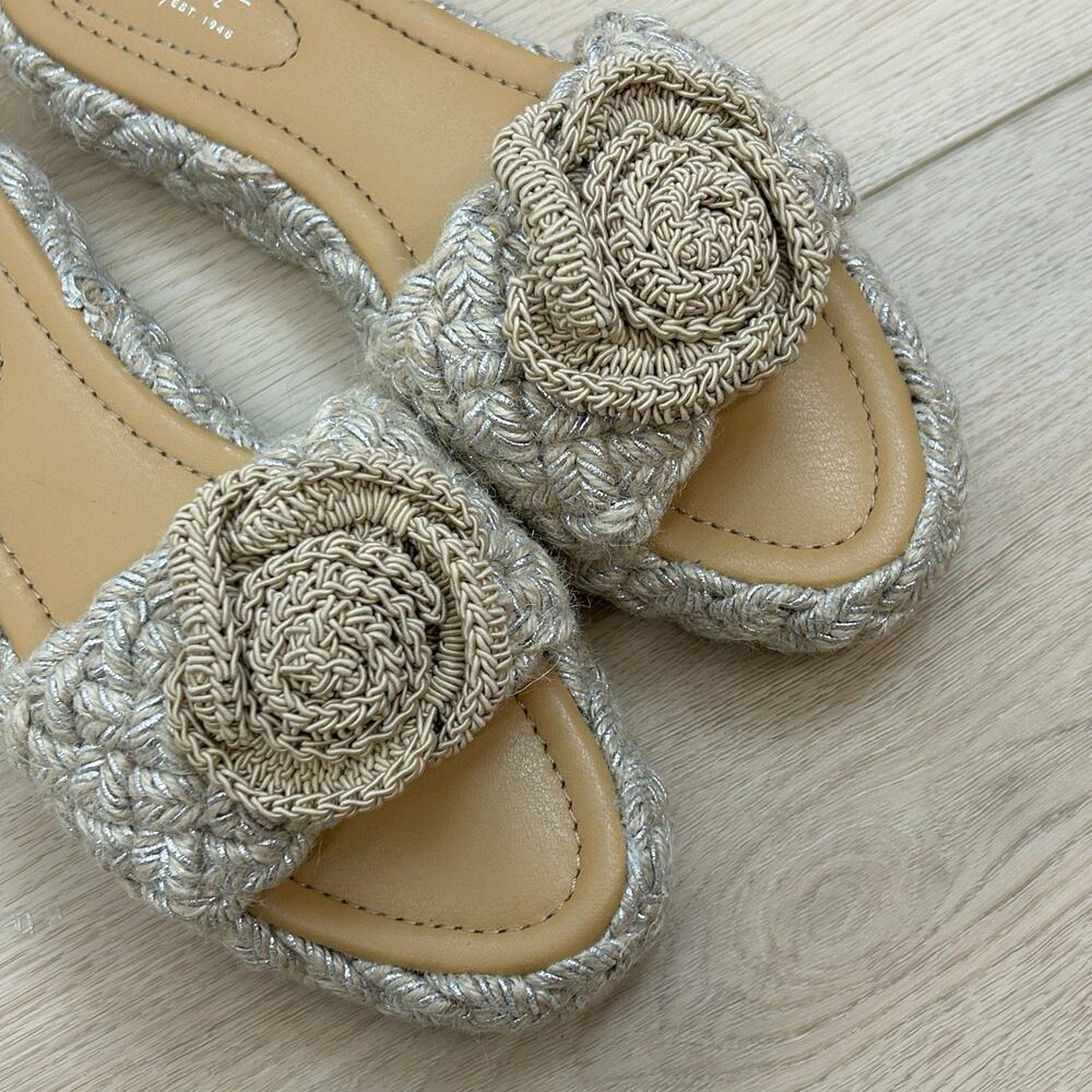 Cato Comfort Platform Slide Sandals Beige Woven Open Toe Crochet Flower 9.5 - Picture 3 of 8